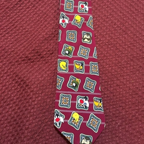 Vintage Warner Bros. Men's Tie Looney Toons Tweety Sylvester Marvin Taz - Picture 1 of 4